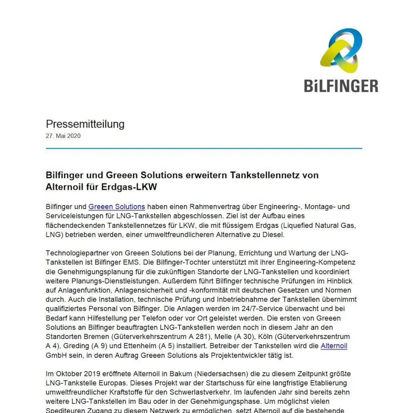 Gemeinsam für das flächendeckende Alternoil LNG Tankstellennetzwerk