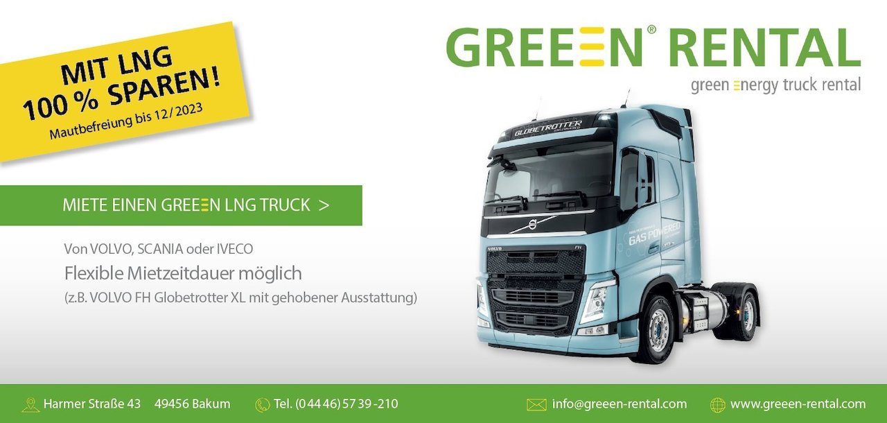 Greeen LNG Truck mieten und 100% Maut sparen
